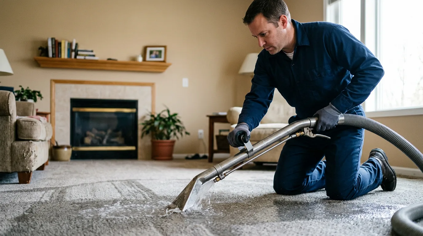 Water damage restoration technician working near Decatur, MI